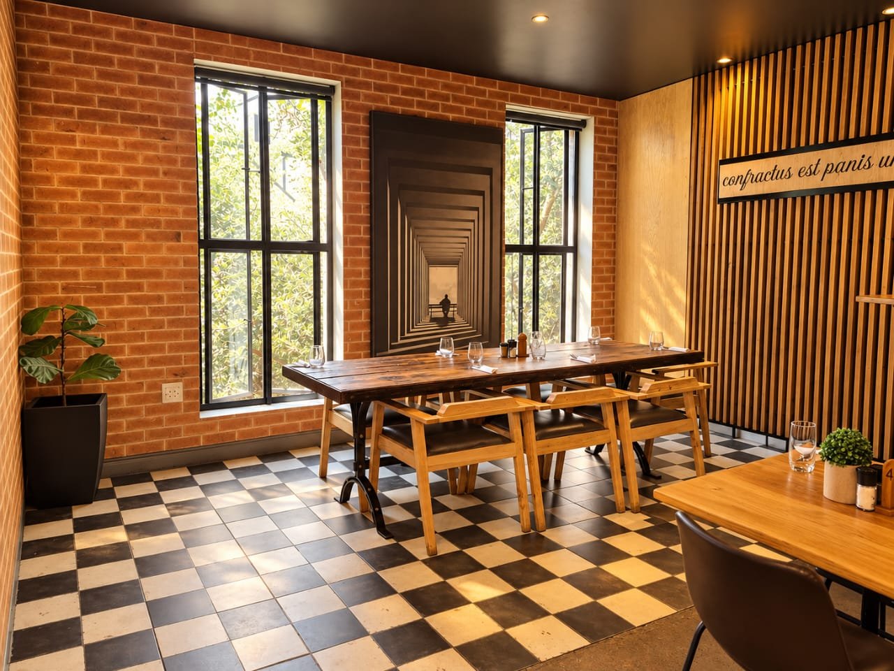 A long table for groups at Olivia’s Kitchen, Windhoek