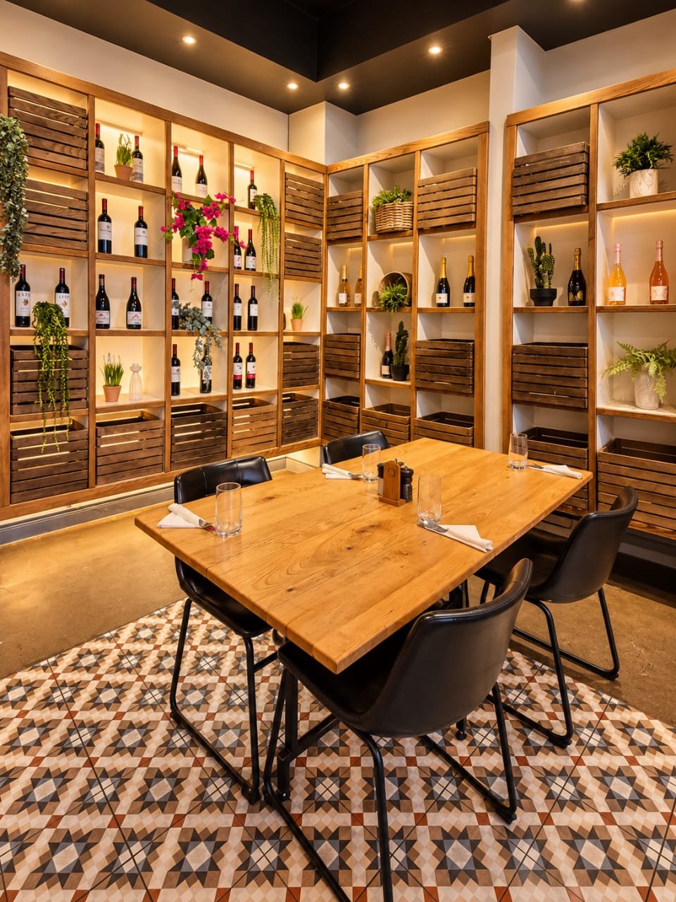 A table in the wine room at Olivia’s Kitchen, Windhoek