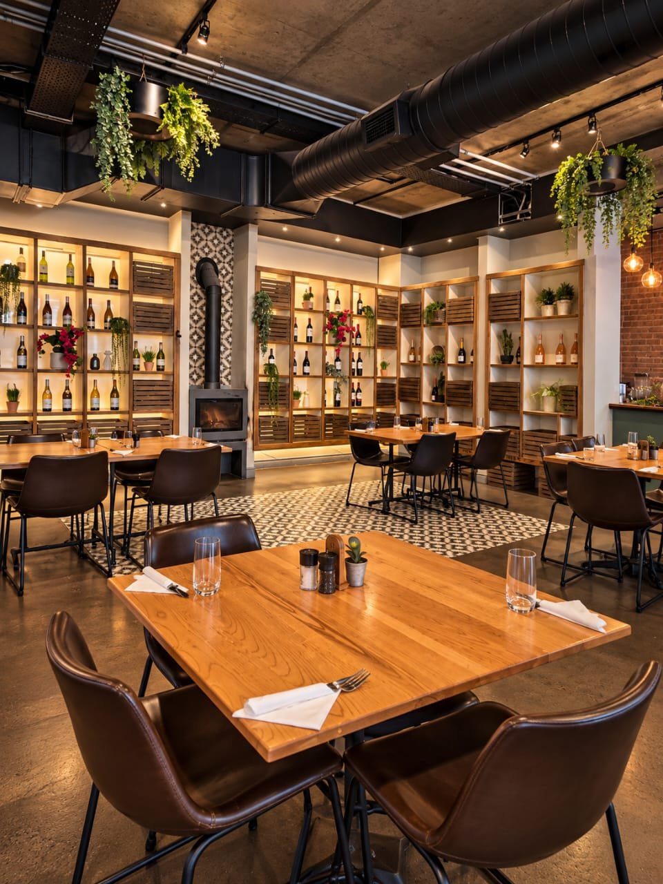 Dining under the wine shelves at Olivia’s Kitchen, Windhoek